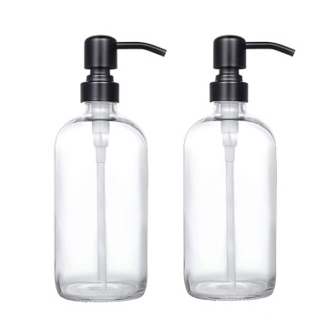 16ounce empty Thick Clear Glass Soap Dispenser bottle with Matte Black Stainless Steel Pump